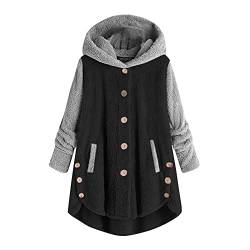 Damen Weiche Dicke Plüschjacke Wintermantel Warm Strickjacke Mantel Plüschjacke Hoodie Warm Cardigan Kapuzenjacke Kapuze Pullover Sweatshirt Kapuzenjacke mit Taschen Winterjacke (Black, XXXXXL) von AIchenYW