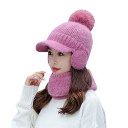 Wintermütze Hat Slouch Strickmütze Laufmütze Slouch Strickmützen Longbeanie Innenfutter Gefütterte Strickmütze warm gefütterte Wintermütze Hat Warme gefütterte Longbeanie (Hot Pink, One Size) von AIchenYW