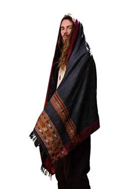 SAMADHI Meditation Gebet Schal Decke gemütlich dunkelgrau Kaschmir Yak Wolle tibetische Lahsa Winter Tribal keltische Stickerei Boho Zen AJJAYA, grau, One size von AJJAYA