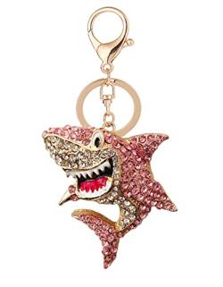 AJRUIER Shark Schlüsselanhänger, Pink 3D Funkelnde Charm Strass Schlüsselanhänger Bling Kristall Schlüsselanhänger Tasche Geldbörse Rucksack Tote von AJRUIER