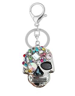 AJRUIER Totenkopf Schlüsselanhänger,3D Damen Neuheit Kreativ Geisterkopf Kreativ Neuheit Bling Multicolor Kristall,Silber von AJRUIER