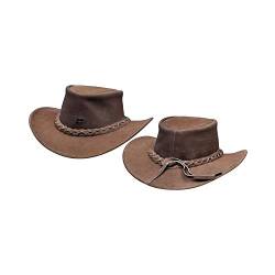 AK Echte Wildleder Leder Hüte Busch & Safari Hüte Handgemacht Western/Cowboy/Outback/Australisch/Stil mit Band für Männer & Frauen, braun, 60 von AK Riding Sports Ltd