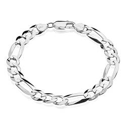 AKA Gioielli® - Armband 925 Sterling Silber Figaro 9mm Herren Damen - Länge 21 cm von AKA Gioielli