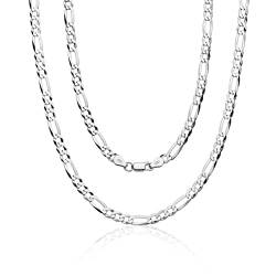 Aka Gioielli® - Herren Damen Halskette 925 Sterling Silber Rhodiniert - Flache Figarokette 5.2 mm - Längen: 60 cm von AKA Gioielli