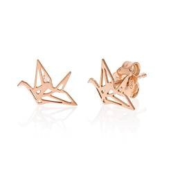 Aka Gioielli® - Origami Kranich Ohrringe Ohrstecker 925 Silber Rosegold Geschenke für Mädchen und Damen von AKA Gioielli