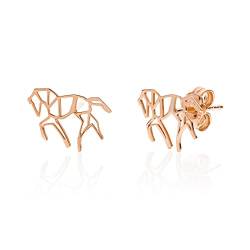 Aka Gioielli® - Origami Pferde Ohrringe Ohrstecker 925 Silber Rosegold Geschenke für Mädchen und Damen von AKA Gioielli
