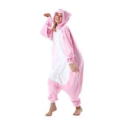 AKAAYUKO Damen Herren Karneval Kostüm Pyjama Weihnachten Tiere Onesie Halloween Jumpsuit Schlafanzug Faschingskostüme Overall Nachtwäsche Rosa Schwein von AKAAYUKO