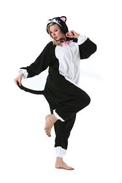 AKAAYUKO Damen Herren Karneval Kostüm Pyjama Weihnachten Tiere Onesie Halloween Jumpsuit Schlafanzug Faschingskostüme Overall Nachtwäsche Schwarze Katze-XK von AKAAYUKO