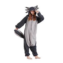 AKAAYUKO Damen Karneval Kostüm Pyjama Herren Weihnachten Halloween Jumpsuit Schlafanzug Tiere Onesie Overall Nachtwäsche Faschingskostüme Schwarzer Salamander von AKAAYUKO