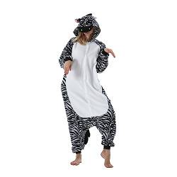 AKAAYUKO Damen Karneval Kostüm Pyjama Herren Weihnachten Halloween Jumpsuit Schlafanzug Tiere Onesie Overall Nachtwäsche Faschingskostüme Zebra von AKAAYUKO