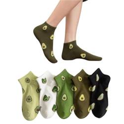 AKAMAS 5 Paar Damen Bunte Socken mit Avocado-Muster,Atmungsaktive Baumwollsocken Sportsocken,Lustige Kurze Socken Low Cut Fruchtsocken,Geschenke für Mädchen Frauen von AKAMAS