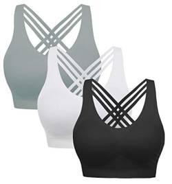AKAMC Removable Padded Sports Bras Medium Support Yoga Bra,3 Pack Style-NJ,Grey/White/Black,XXX-Large von AKAMC