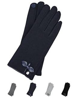 AKAROA ESTD 2019 Damen Handschuhe Liz, Touchscreen Handschuhe, extra weiches Teddyfutter, elastisches Jerseymaterial, 100% vegan, marineblau, XL von AKAROA ESTD 2019