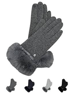 AKAROA ESTD 2019 Damen Handschuhe Liz, Touchscreen Handschuhe, extra weiches Teddyfutter, elastisches Jerseymaterial, Kunstfellstulpe, 100% vegan, anthrazit, XL von AKAROA ESTD 2019