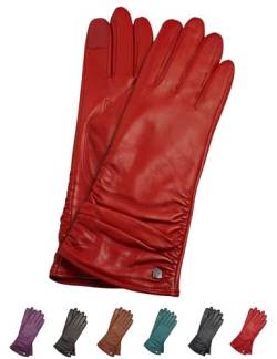 AKAROA ESTD 2019 Lederhandschuhe Damen BEA, Touchscreen Funktion, italienisches Leder, recyceltes Strickfutter aus 50% Kaschmir und 50% Wolle, 4 Größen S - XL, rot, S - 7 von AKAROA ESTD 2019