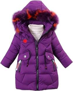 AKAUFENG Mädchen Wintermantel Winterjacke Dicke Steppjacke Warme Parka mit Fellkapuze und Love Stickdruck Design von AKAUFENG