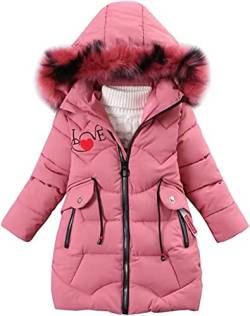 AKAUFENG Mädchen Wintermantel Winterjacke Dicke Steppjacke Warme Parka mit Fellkapuze und Love Stickdruck Design von AKAUFENG