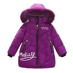 AKAUFENG Mantel Mädchen Winterjacke Kinder Anorak Steppjacke mit Fellkapuze Mini Maus Muster Design（Lila, 120 von AKAUFENG