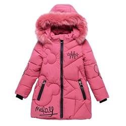 AKAUFENG Mantel Mädchen Winterjacke Kinder Anorak Steppjacke mit Fellkapuze Mini Maus Muster Design（Rosa, 110 von AKAUFENG