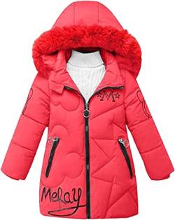 AKAUFENG Mantel Mädchen Winterjacke Kinder Anorak Steppjacke mit Fellkapuze Mini Maus Muster Design（Rot, 110 von AKAUFENG