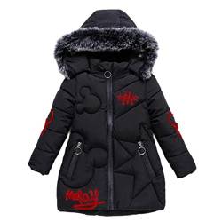 AKAUFENG Mantel Mädchen Winterjacke Kinder Anorak Steppjacke mit Fellkapuze Mini Maus Muster Design（Schwarz, 120 von AKAUFENG