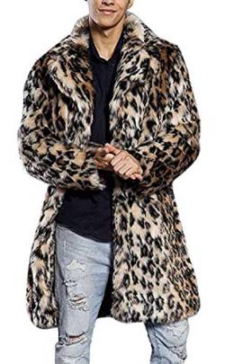 AKAUFENG Pelzmantel Kunst Felljacke Herren Leopard Muster Design, Winterjacke Mantel Kunstpelz Lange Jacke Faux Fur von AKAUFENG