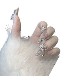 Drücken Sie auf den Nägeln Weihnachtsschneeflocken Kunstnägel mit dekorativen Diamanten Gefälschter Nagel Bridegirl Mädchen for Frauen Mädchen (Color : Snowflake, Size : S) (Color : Snowflake, Size von AKAZI