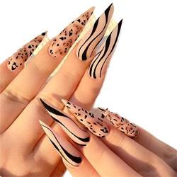 Falsche Nägel, lang, vollständig deckend, Kleber enthalten, Leopardenmuster, zum Aufdrücken der Nägel, 24 Stück Nail Art Tip mit Box für Nagelstudios und DIY-Nagelkunst für Frauen von AKAZI