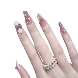 Nagelaufkleber 3 Sätze Taro-Farbe Gefälschter Nagel Bowknot Press-on-Nägel Lange fertige Nagelstücke Artificail Nails Nagelabziehbilder für Frauen Mädchen DIY Craft Art (Color : A) (A) von AKAZI