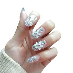 Nagelsticker 3 Sätze Glitzer-Röschen Kunstnägel Lange Rundköpfe Aufdrücknägel Transparent Gefälschter Nagel Nagelabziehbilder für Frauen Mädchen DIY Craft Art (Color : Clear) (Clear) von AKAZI