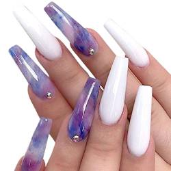 Nagelsticker 3 Sets Mist Gradient Blue Press-on Nails Extra Long Point Drill Artificail Nails Fashion Fake Nail Nail Decals for Women Girls DIY Craft Art (Color : A) (A) von AKAZI