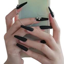Nagelsticker 3 Sets Schwarz mit Kette Artificail Nails Diablo Extra lange Drucknägel Nagelabziehbilder für Frauen Mädchen DIY Craft Art (Farbe : Schwarz) (Schwarz) von AKAZI