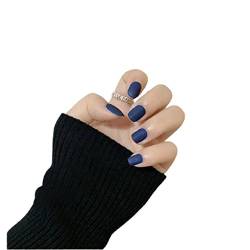 Press on Nails 3 Sets Dunkelblauer Frosted Fake Nail Herbst Winter Short Nail Sticker Artificail Nails for Women Girls (Color : Blue) (Color : Blue) (Blau) von AKAZI
