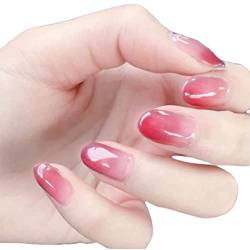 Press on Nails 3 Sets Rose Red Gradient Artificail Nails Short Round Head Press-on Nails Fake Nail for Women Girls (Color : A) (Color : A) (A) von AKAZI