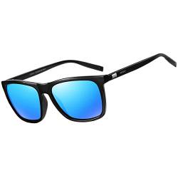 AKRAY Rechteckig Sonnenbrille Herren Polarisiert Fahrerbrille UV400 Schutz für Outdoor Sport A387 (Schwarz,Blau Verspiegelt) von AKRAY