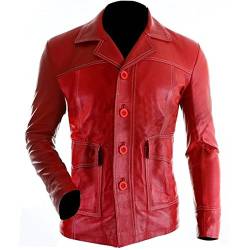 AKSAH FASHION Herren Brad Pitt Fight Club Tyler Durden Coat Rot Biker Echtleder Jacke | Rot Ledermantel, rot, XXL von AKSAH FASHION