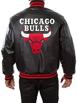 AKSAH FASHION Herren Bulls Red Logo Chicago Bomber Baseball Schwarz Echtleder Jacke, Kunstleder, XL von AKSAH FASHION