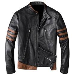 AKSAH FASHION Herren Cafe Racer Biker Motorrad Logan Wolverine Lederjacke mit braunem Arm gestreift, braun, L von AKSAH FASHION