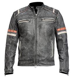 AKSAH FASHION Herren Café Racer Vintage Retro Motorrad Biker Distressed Lederjacke Schwarz, Used-Look / Schwarz, M von AKSAH FASHION