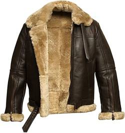 AKSAH FASHION Herren RAF B3 Bomber Brown Aviator WWII Flying Pilot Sheepskin Lederjacke, braun, XXXL von AKSAH FASHION