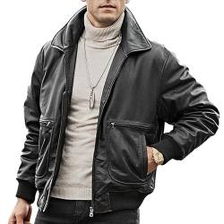 AKSAH FASHION Herren Vitnage Casual A2 Aviator Air Force Style Distressed Black Bomber Lederjacke, Schwarz , XXXL von AKSAH FASHION