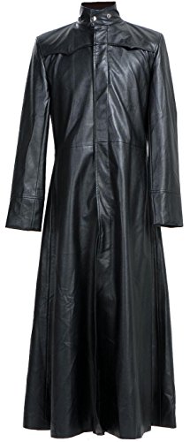 Aksah Fashion Herren The Keanu Reeves Neo Trinity Matrix Black Trenchcoat Long Leather Coat Costume, Schwarz , XXL von Aksah Fashion