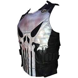 Aksah Fashion S Herren The Punisher Season 2 Frank Castle Schwarz Leder Weste Totenkopf Logo Schwarz Biker Taktische Echtleder Weste, Kunstleder, XXXL von AKSAH FASHION