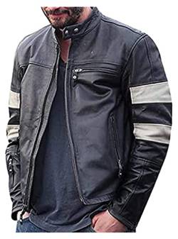 Aksah Fashion S Keanu Reeves Motorradjacke – Echtes Leder, schwarze Farbe, Vintage-Stil, Bikerjacke für Herren, Schwarz , XL von AKSAH FASHION