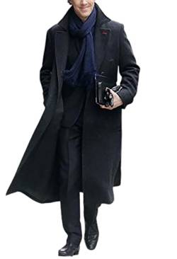 Aksah Fashion Sherlock Holmes Benedikt Cumberbatch Herren Trenchcoat Kostüm aus Wolle und Baumwolle, Schwarz, Baumwolle, XL von AKSAH FASHION