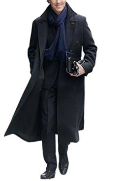 Aksah Fashion Sherlock Holmes Benedikt Cumberbatch Herren Trenchcoat Kostüm aus Wolle und Baumwolle, Schwarz, Wolle, XXXL von AKSAH FASHION