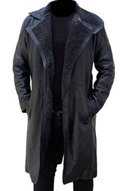 Aksah Fashion Herren Blade Runner 2049 Ryan Gosling Officer K Braun Trenchcoat mit Pelzkragen Leder, Schwarz , L von Aksah Fashion