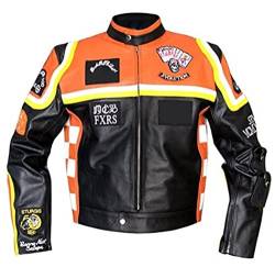 Aksah Fashion s Herren HDDM Mickey Rourke Biker Rindsleder Jacke | Orange und Schwarz Lederjacke, mehrfarbig, XL von AKSAH FASHION