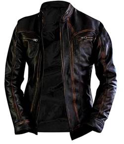 Aksah Fashion s Vintage Cafe Racer Distressed Lederjacke | Motorrad Biker Jacke für Herren, Echtes Leder, M von AKSAH FASHION