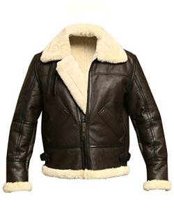 Herren B3 RAF Air Force Bomber Aviator Winter Kunstfell Shearling Braun Echtes Schaffell Leder Jacke Herren, braun, XXL von AKSAH FASHION